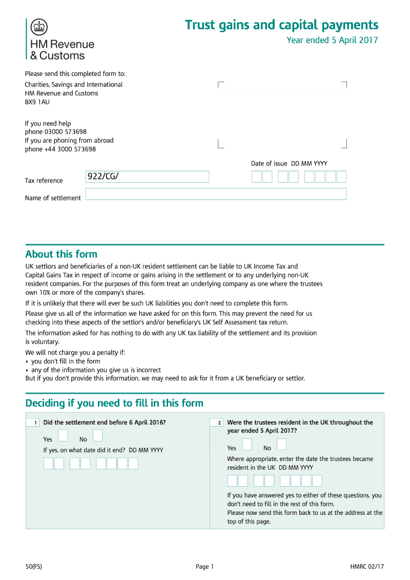 50 FS 2017 Trust gains and capital payments Year ended 5 April 2017 preview