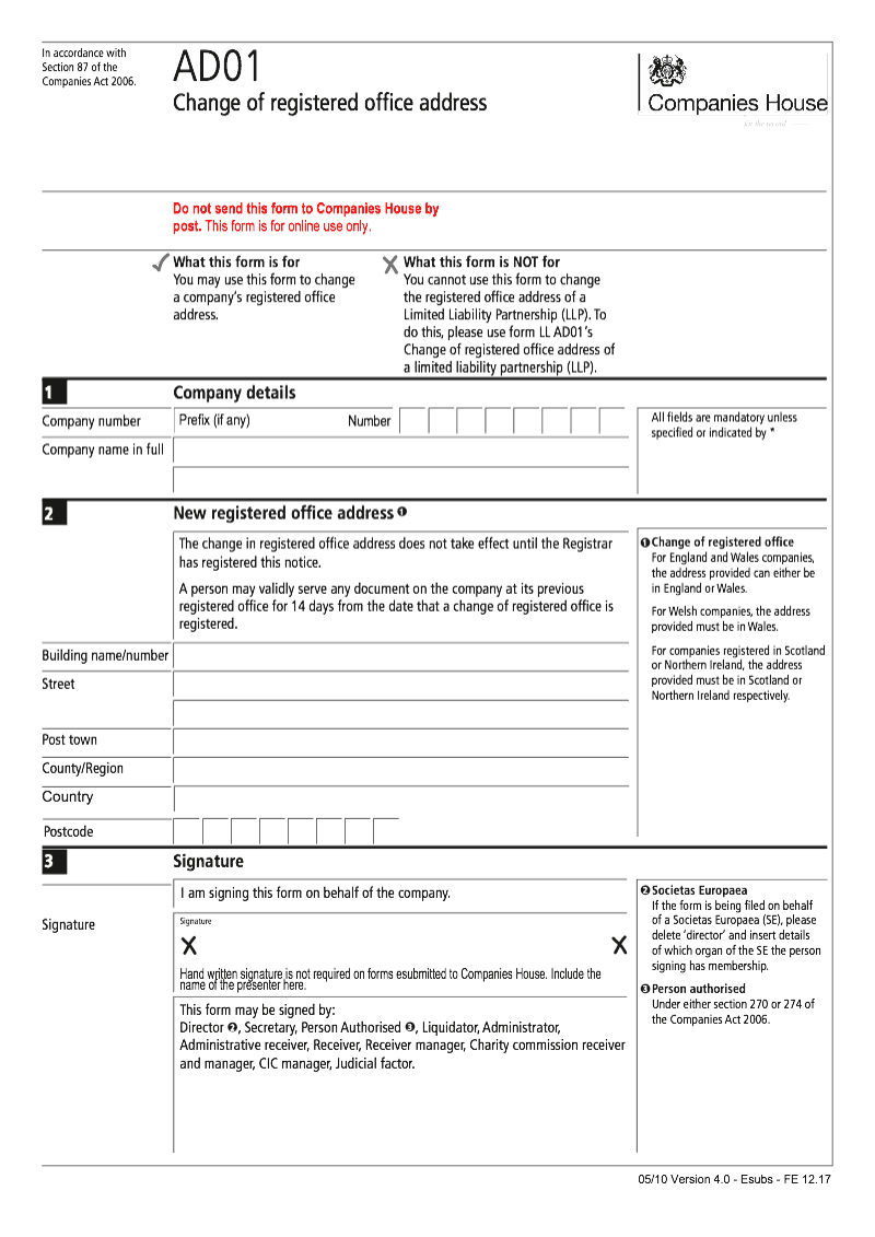 AD01 Change of registered office address Section 87 preview