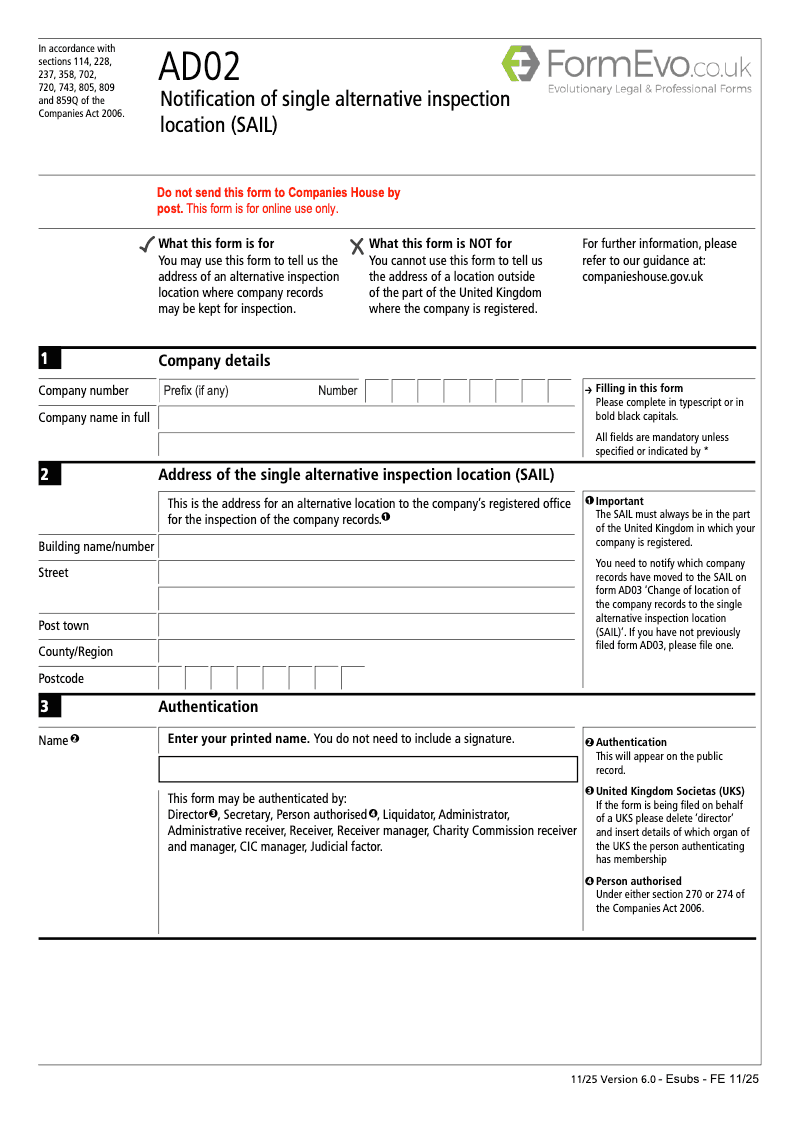 AD02 Notification of single alternative inspection location SAIL preview