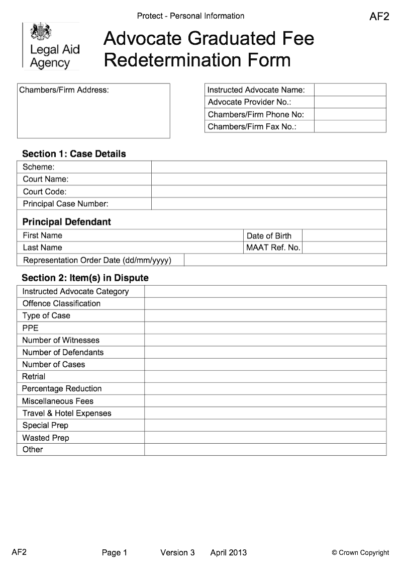 AF2 Advocate graduated fee redetermination form preview