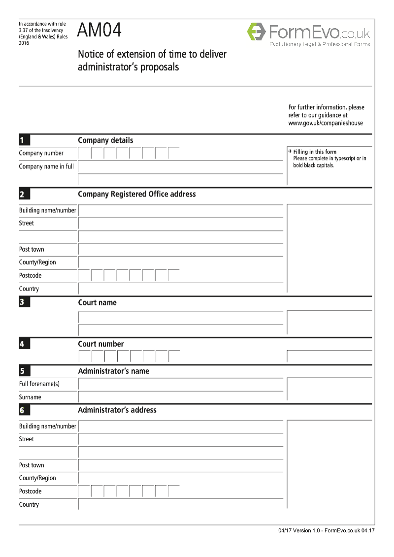 AM04 Notice of extension of time to deliver administrator s proposals Rule 3 37 preview