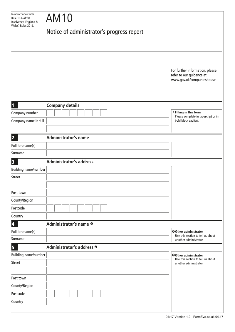 AM10 Notice of administrator s progress report Rule 18 6 preview