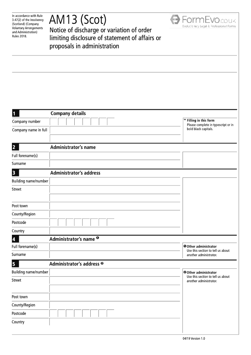 AM13 Scot Notice of Discharge or Variation of Order Limiting Disclosure of Statement of Affairs or Proposals in Administration preview