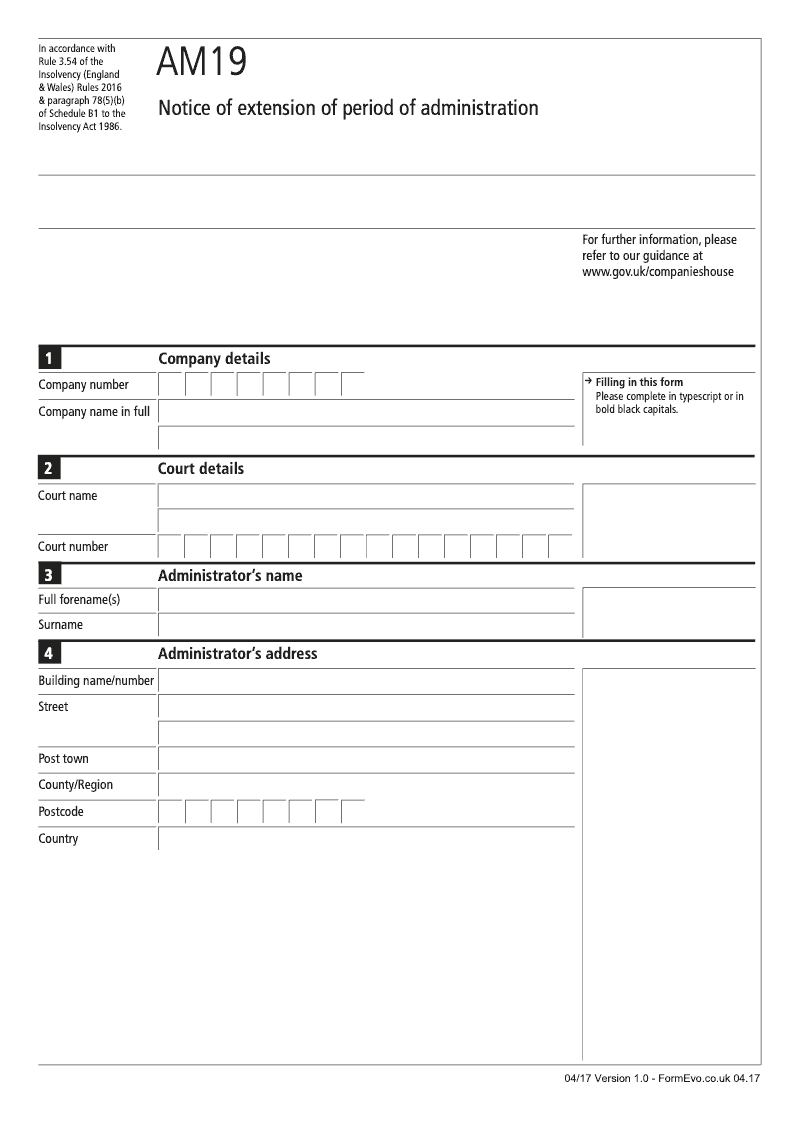 AM19 Notice of extension of period of administration Rule 3 54 preview