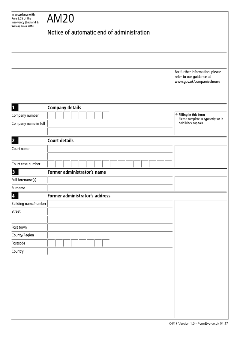 AM20 Notice of automatic end of administration Rule 3 55 preview