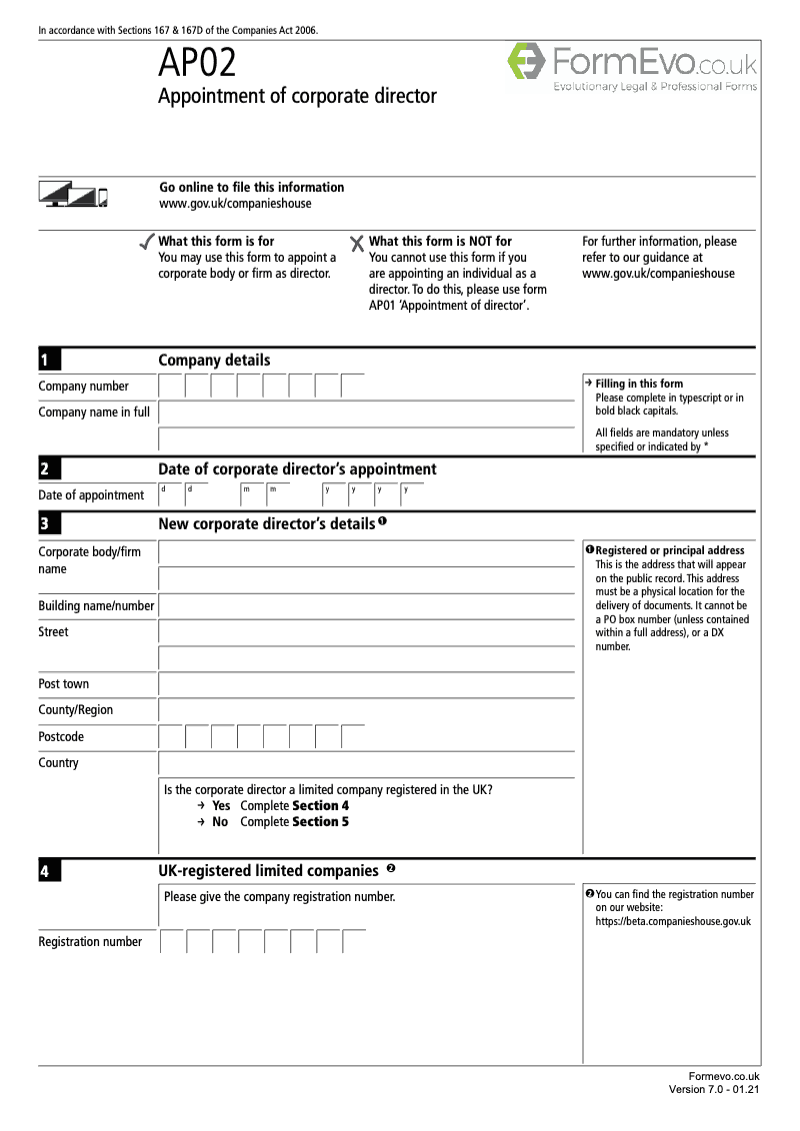 AP02 Appointment of corporate director Section 167 preview
