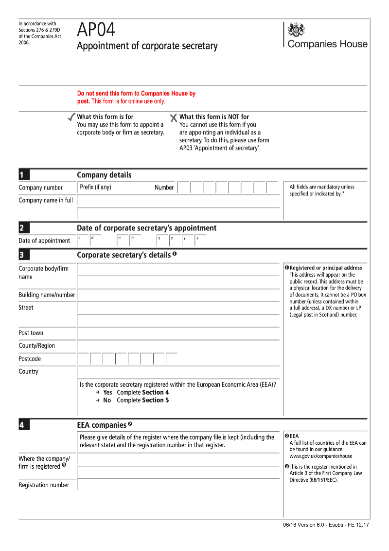 AP04 Appointment of corporate secretary (Section 276 and 279D) preview