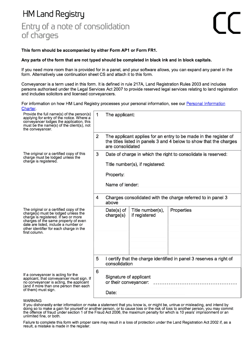 CC Entry of a note of consolidation of charges preview