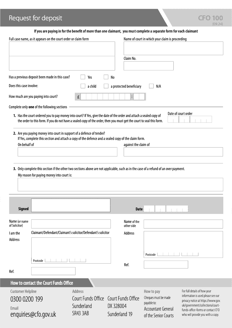 CFO 100 Request for deposit preview