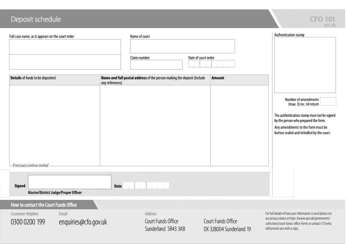 CFO 101 Deposit schedule preview