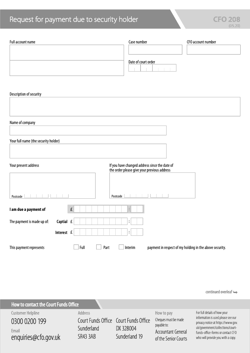 CFO 208 Request for payment due to security holder preview