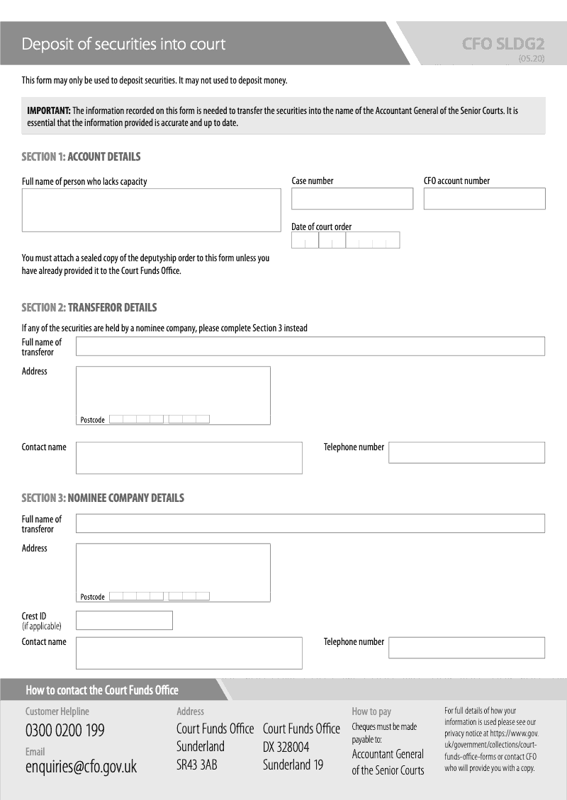 CFO SLDG2 Deposit of securities into court preview