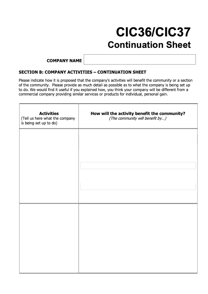 CIC36 CIC37 Continuation sheet Section B continuation sheet CIC36 and CIC37