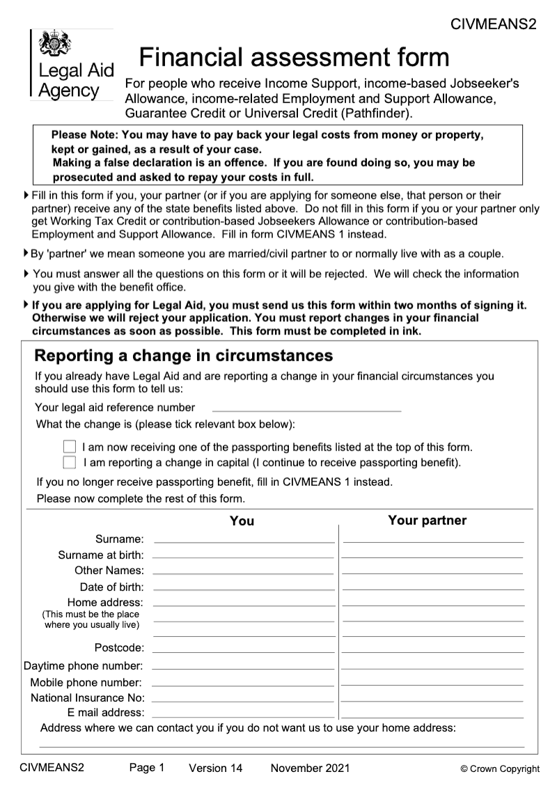 CIV MEANS2 Financial Assessment Form preview