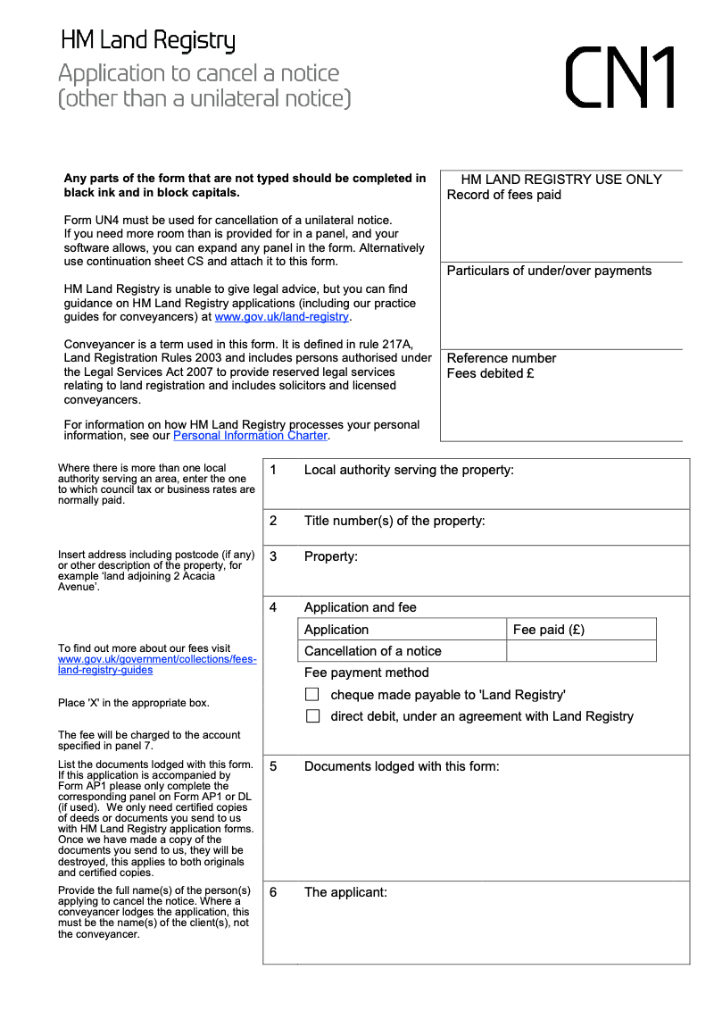 CN1X Application to cancel a notice other than a unilateral notice Word Version preview