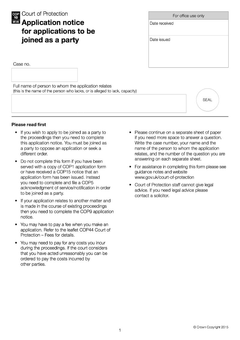 COP10 Application notice for applications to be joined as a party preview