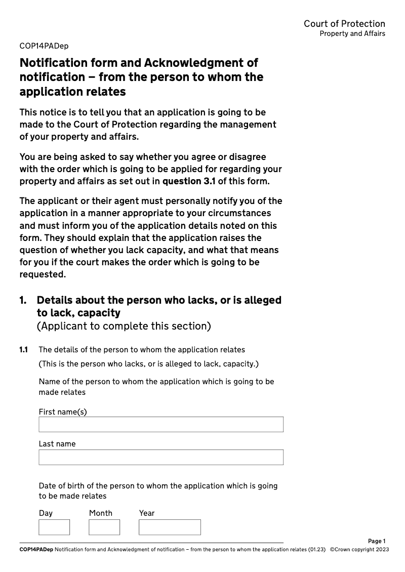 COP14PADEP WF Notification form and Acknowledgment of notification from the person to whom the application relates COP Workflow only preview