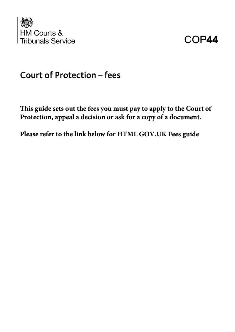 COP44 Court of Protection Fees exemptions and remissions leaflet preview
