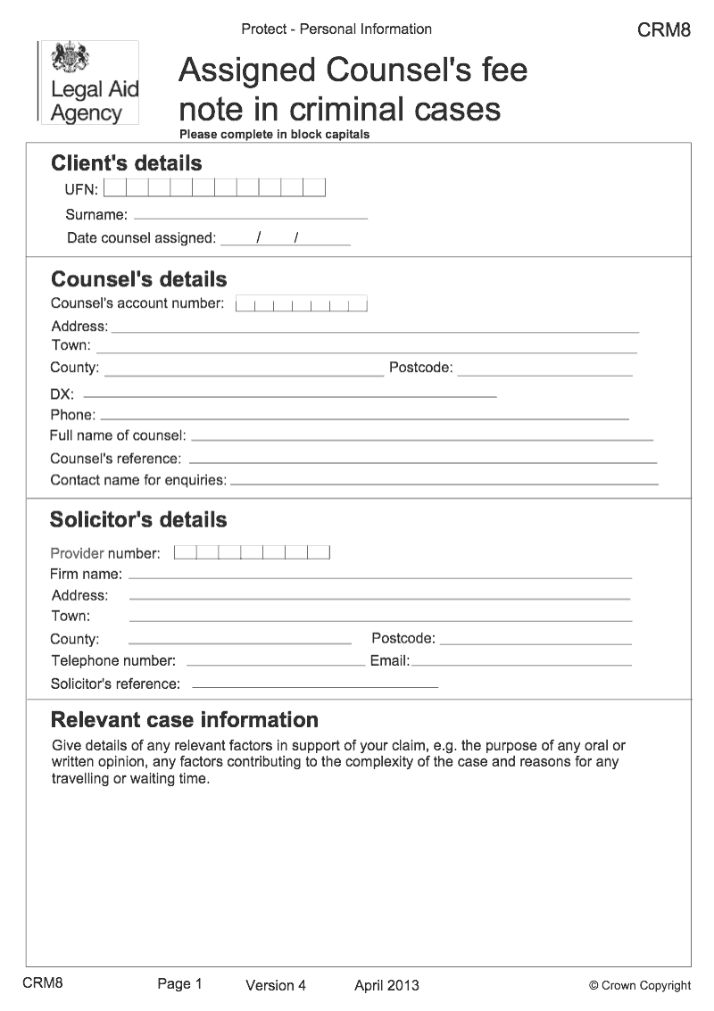 CRM8 Assigned counsel s fee note in criminal cases preview