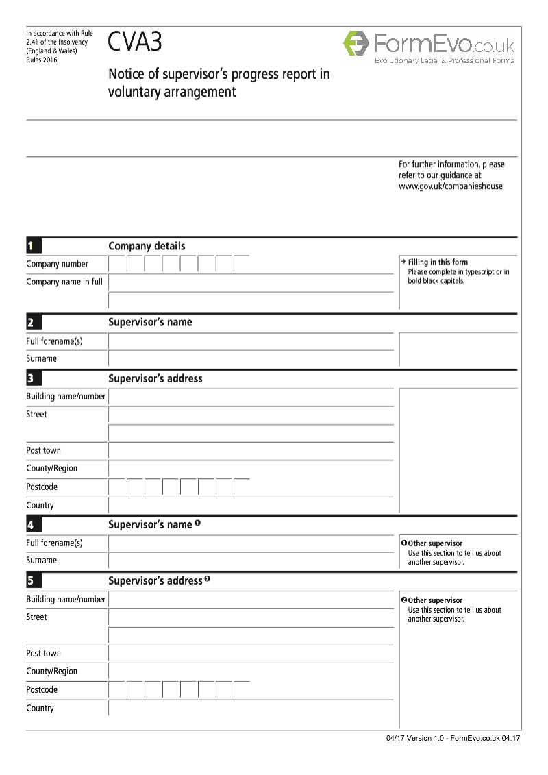 CVA3 Notice of supervisor s progress report in voluntary arrangement Rule 2 41 preview