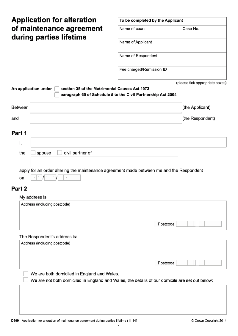 D50H Application for alteration of maintenance agreement during parties lifetime preview