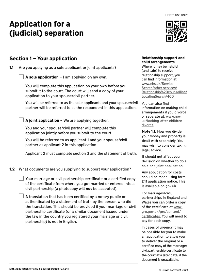 D8S Application for a judicial separation electronic signature available preview