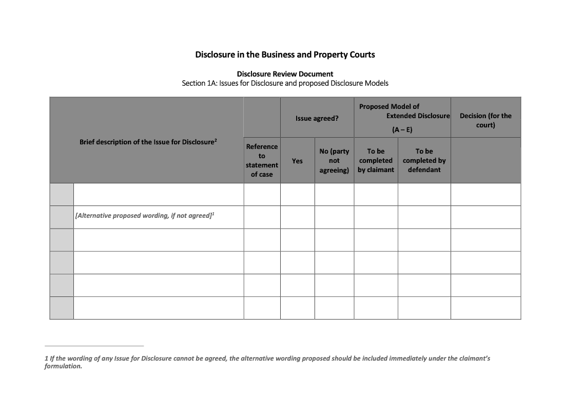 DRD Disclosure Review Document Disclosure in the Business and Property Courts preview