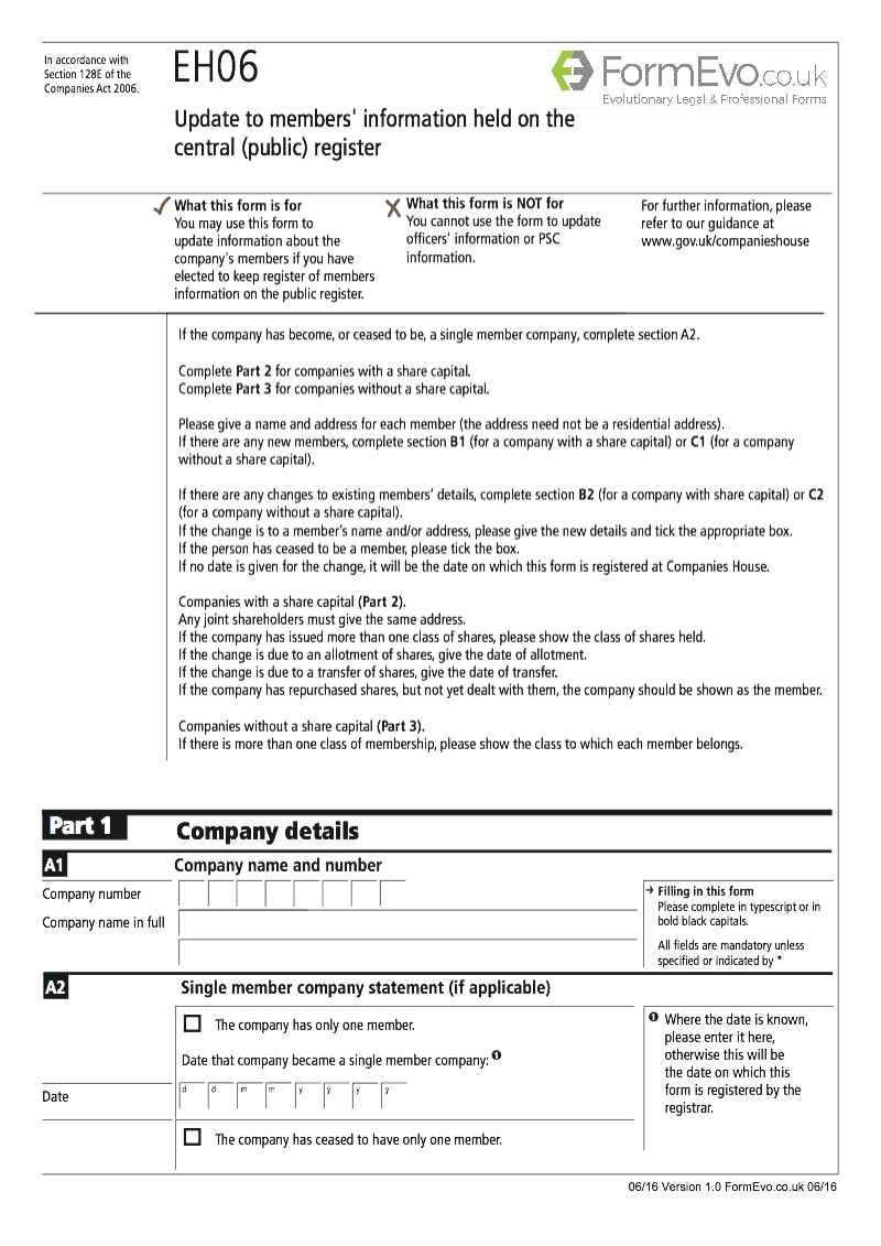 EH06 Update to members information held on the central public register Section 128E of the Companies Act 2006 preview
