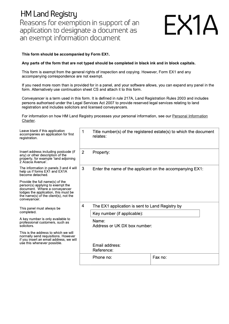 EX1A Reasons for exemption in support of an application to designate a document as an exempt information document preview