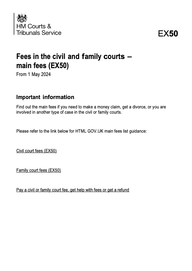 EX50 Civil and Family Court Fees From 1 March 2022 preview