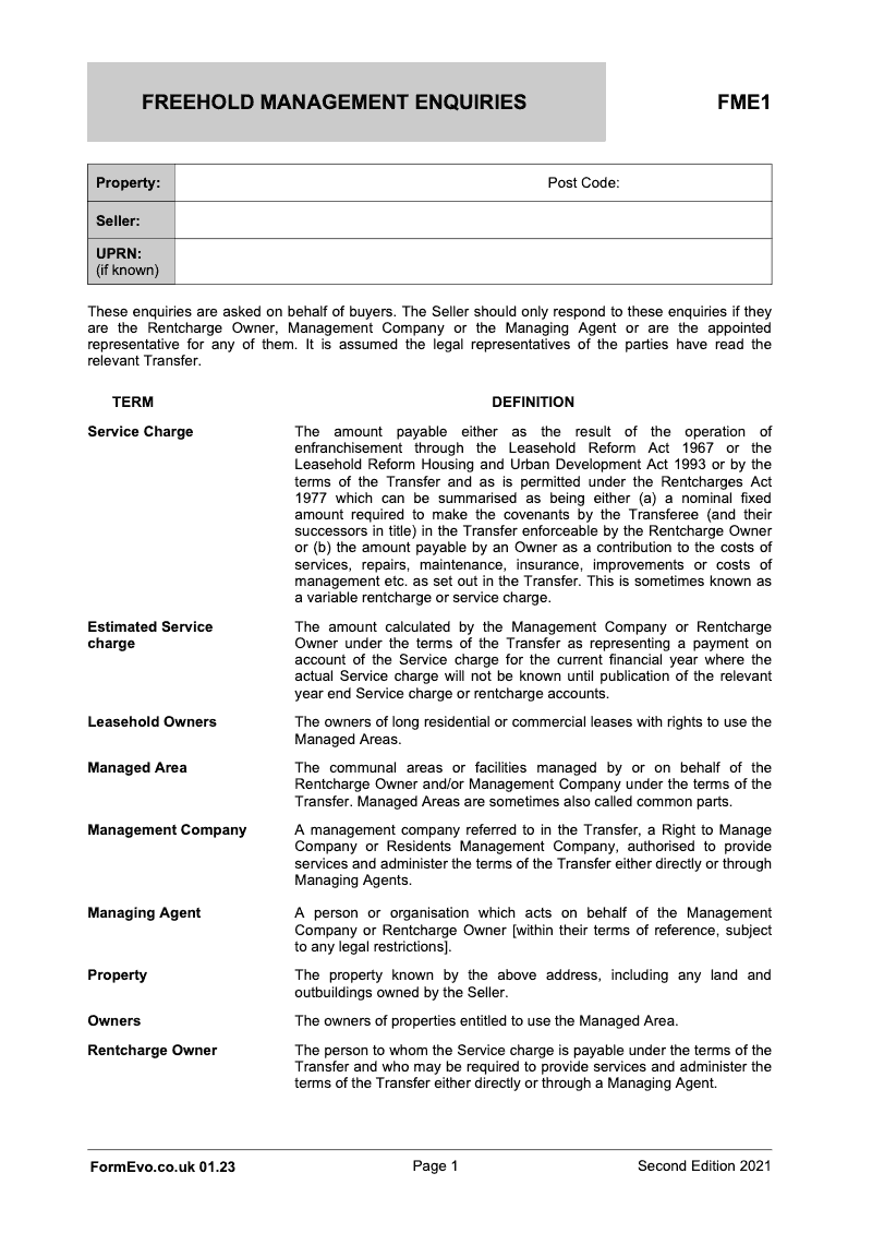 FME1 Freehold Management Enquiries second edition 2021 preview