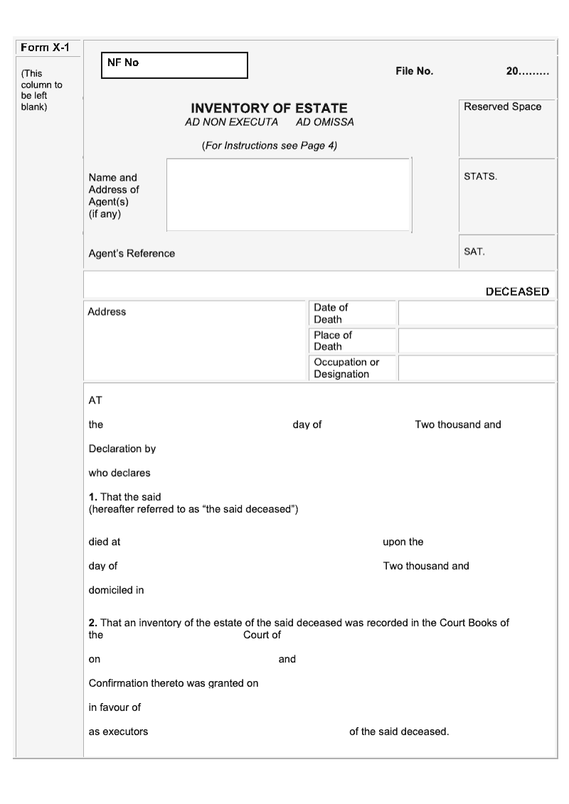 Form X 1 Inventory of Estate Ad Non Executa and Ad Omissa preview