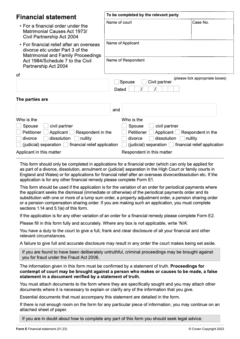 FormE Financial statement electronic signature available preview