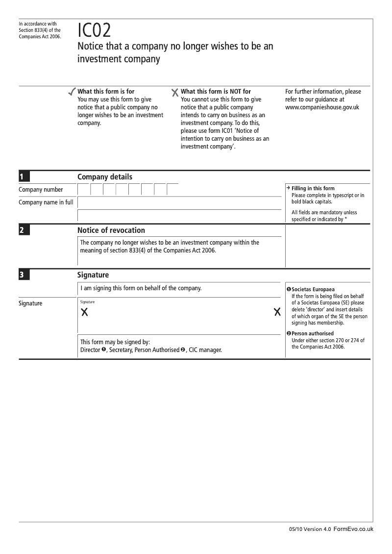 IC02 Notice that a company no longer wishes to be an investment company Section 833 4 preview