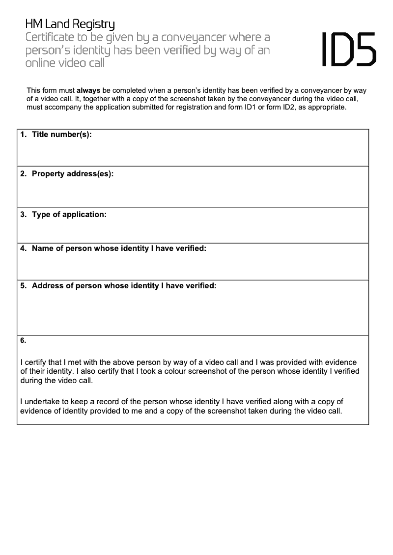 ID5 Certificate to be given by a conveyancer where a person s identity has been verified by way of an online video call preview