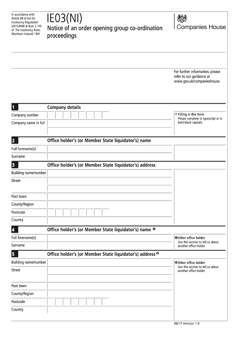 IE03 NI Notice of an order opening group co ordination proceedings Rule 2 140 For companies registered in Northern Ireland preview