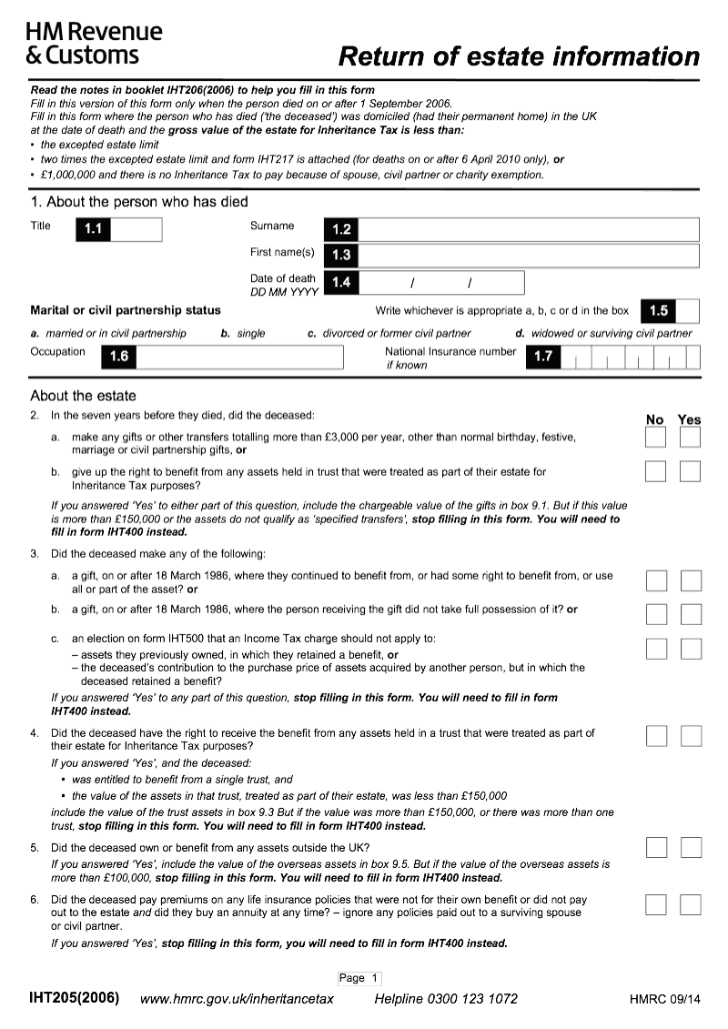 IHT205 2006 2011 Return of estate information 2006 2011 preview