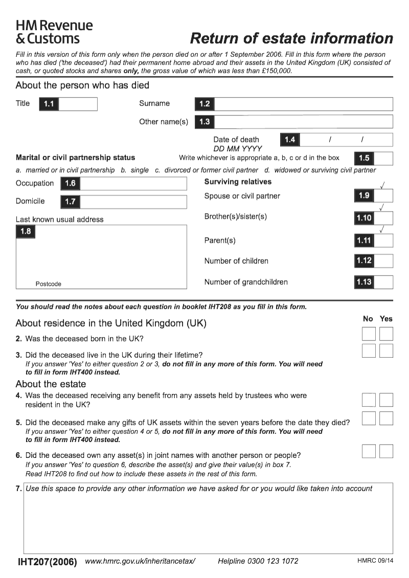 IHT207 2006 Return of estate information preview