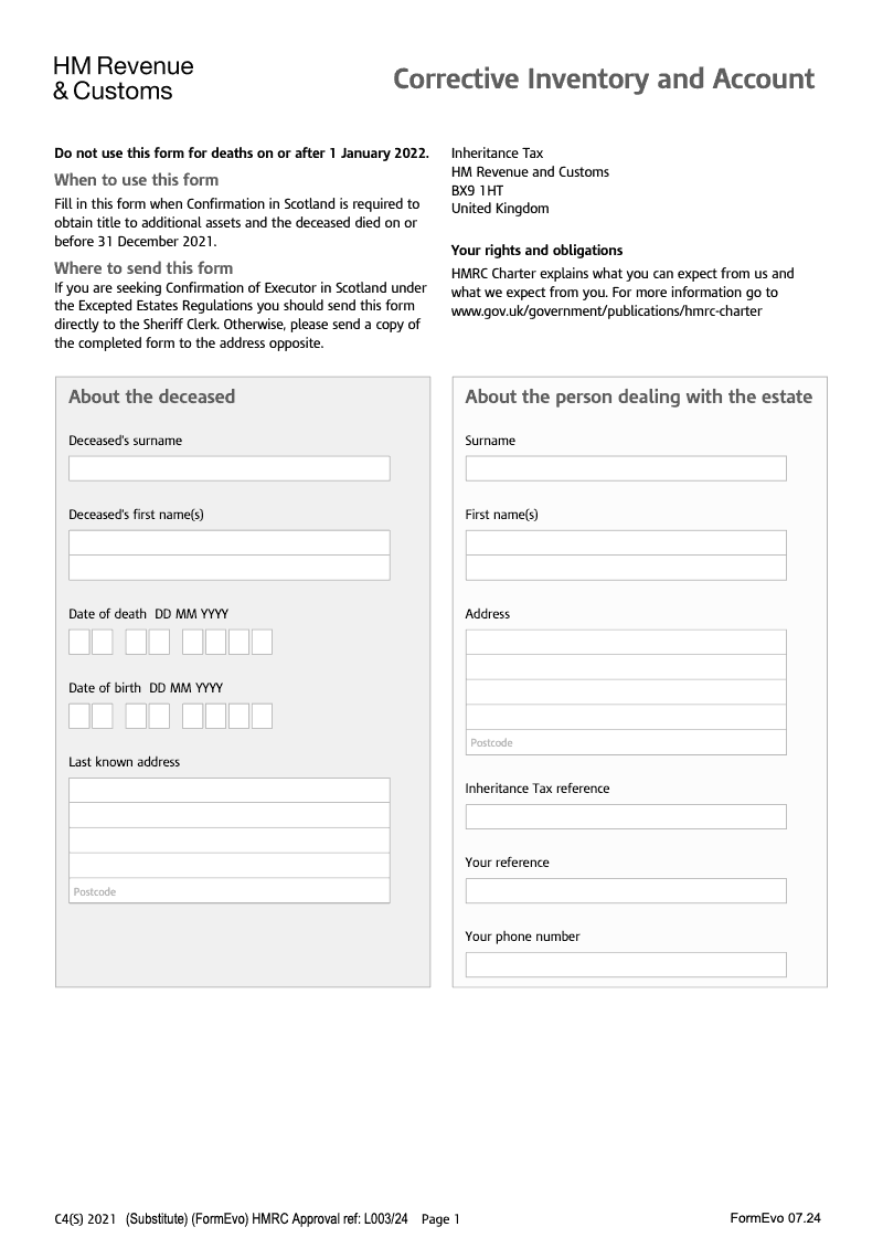 IHTC4 S Corrective Inventory and Account Deceased died on or before 31st December 2021 preview