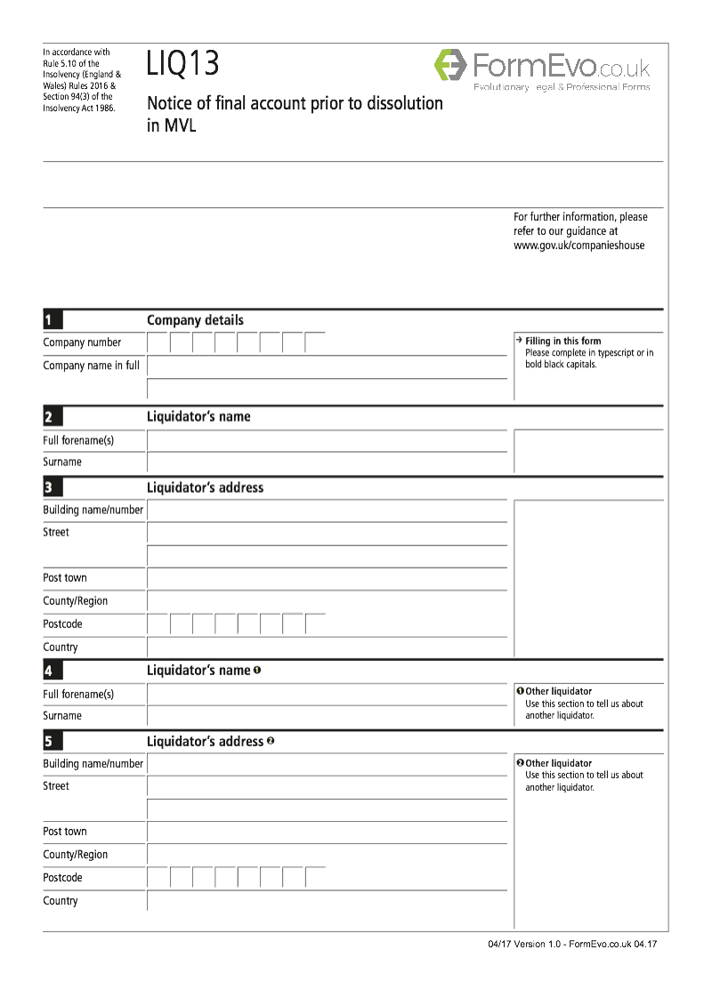 LIQ13 Notice of final account prior to dissolution in MVL Rule 5 10 preview