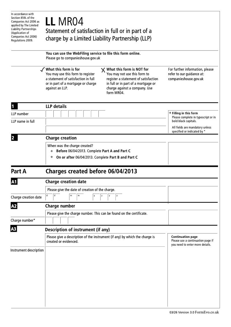 LL MR04 P Statement of satisfaction in full or in part of a charge by a Limited Liability Partnership LLP Section 859L preview
