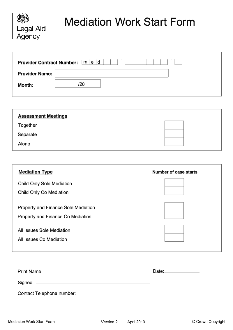 Mediation Work Start Form Mediation Work Start Form Legal Aid Agency preview