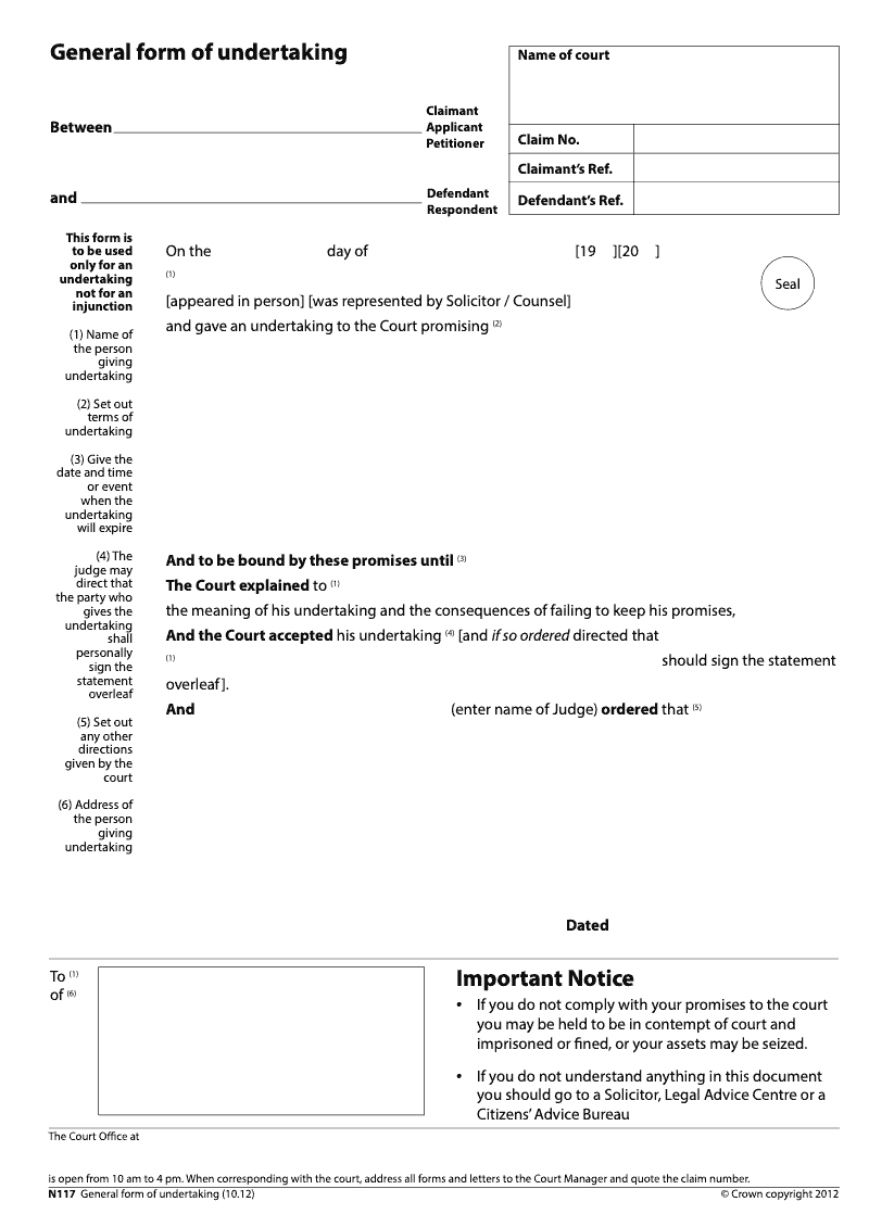 N117 General form of undertaking electronic signature available preview