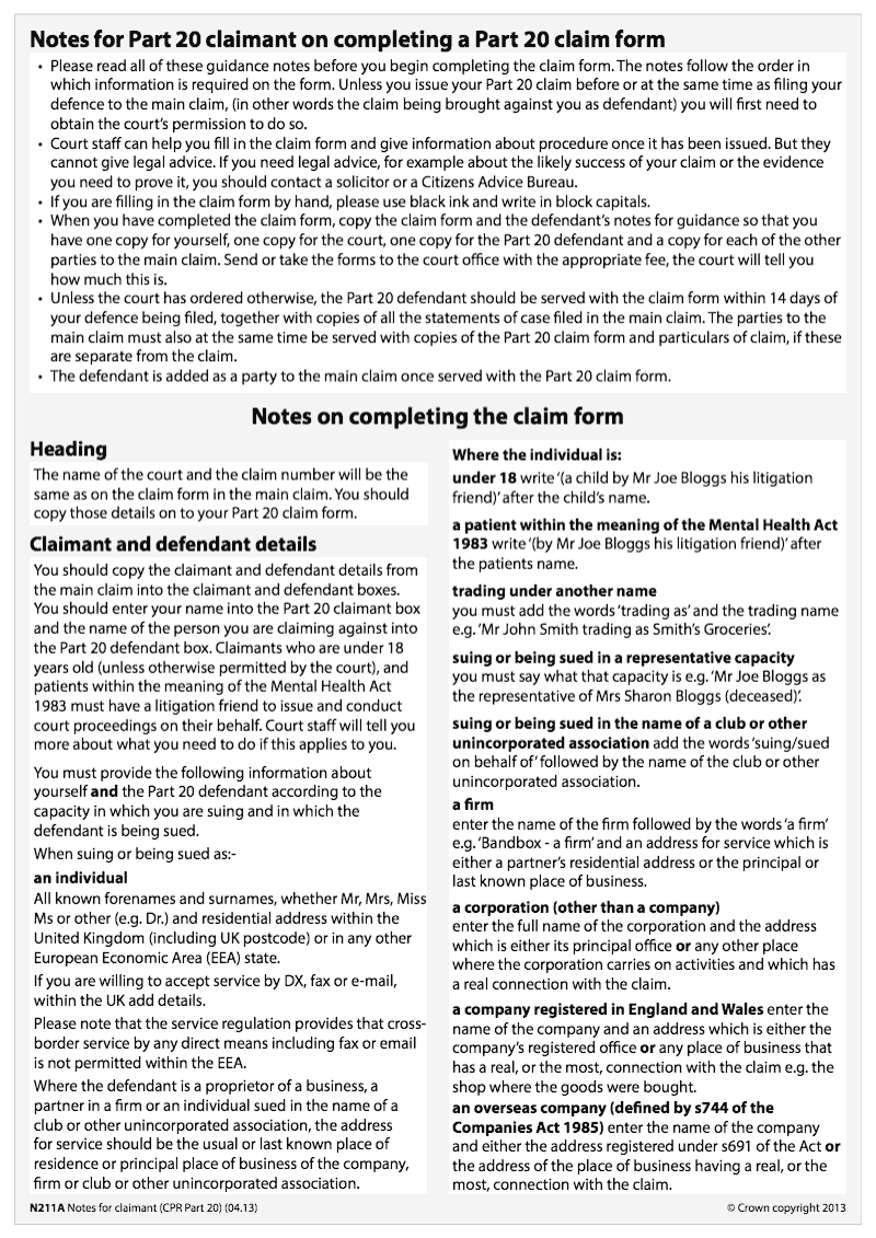 N211A Notes for Part 20 claimant on completing a Part 20 claim form preview