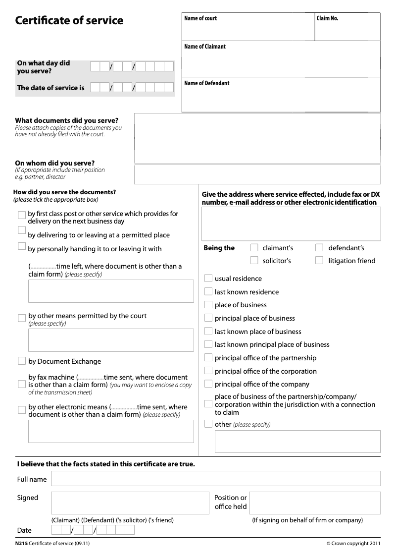 N215 Certificate of service electronic signature available preview