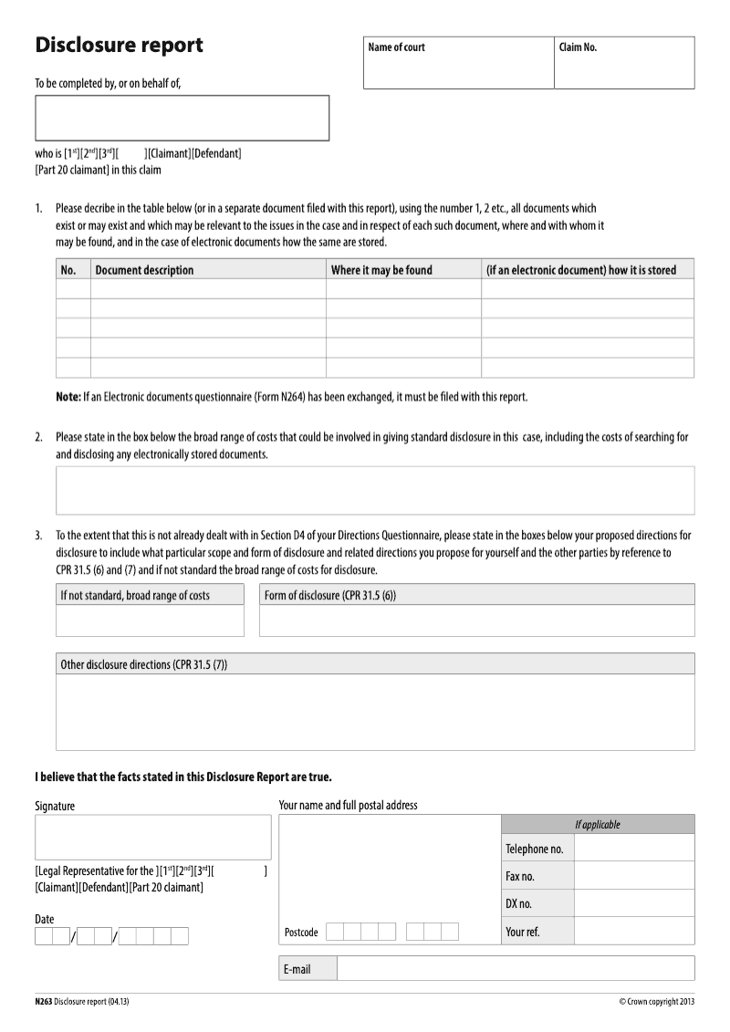 N263 Disclosure report preview