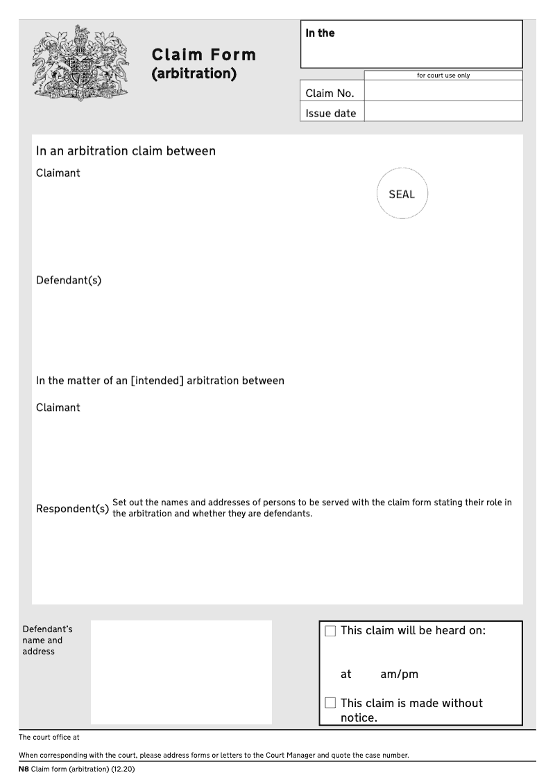 N8 Claim Form arbitration preview