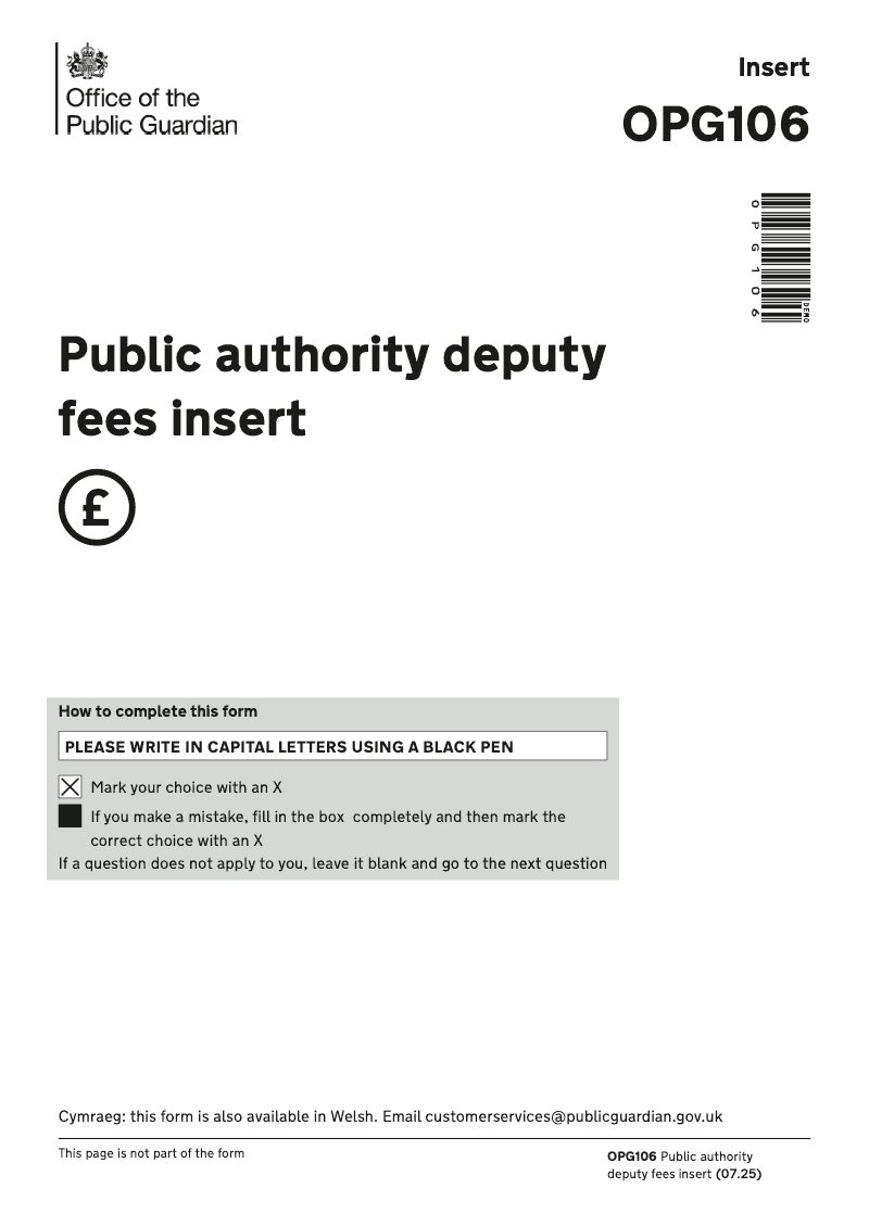 OPG106 Public authority deputy fees insert preview