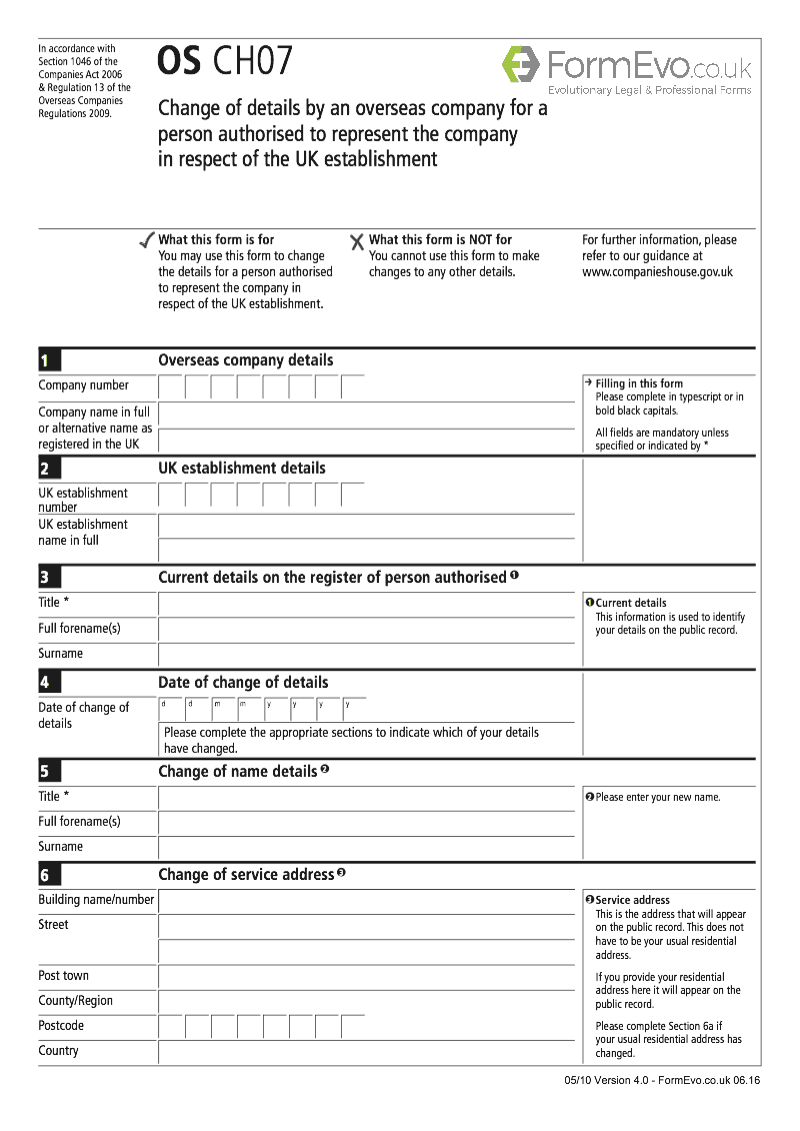 OS CH07 Change of details by an overseas company for a person authorised to represent the company in respect of the UK establishment Section 1046 preview