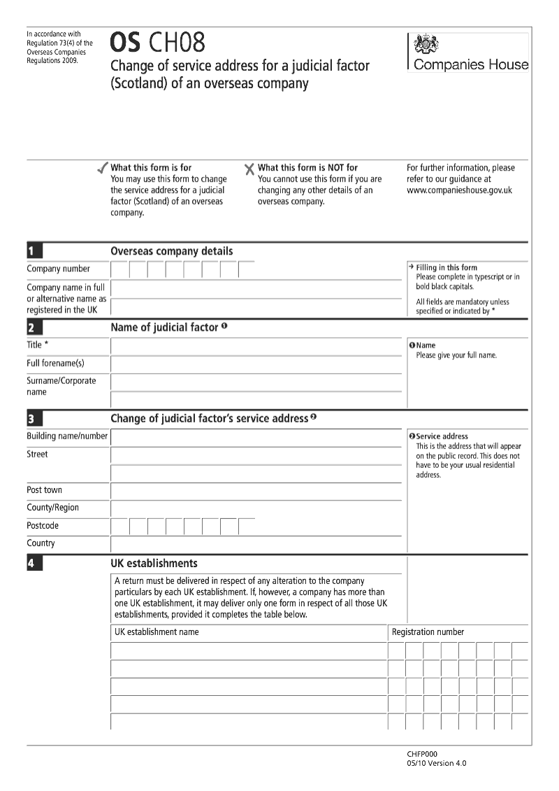 OS CH08 Change of service address for a judicial factor Scotland of an overseas company Regulation 73 4 preview